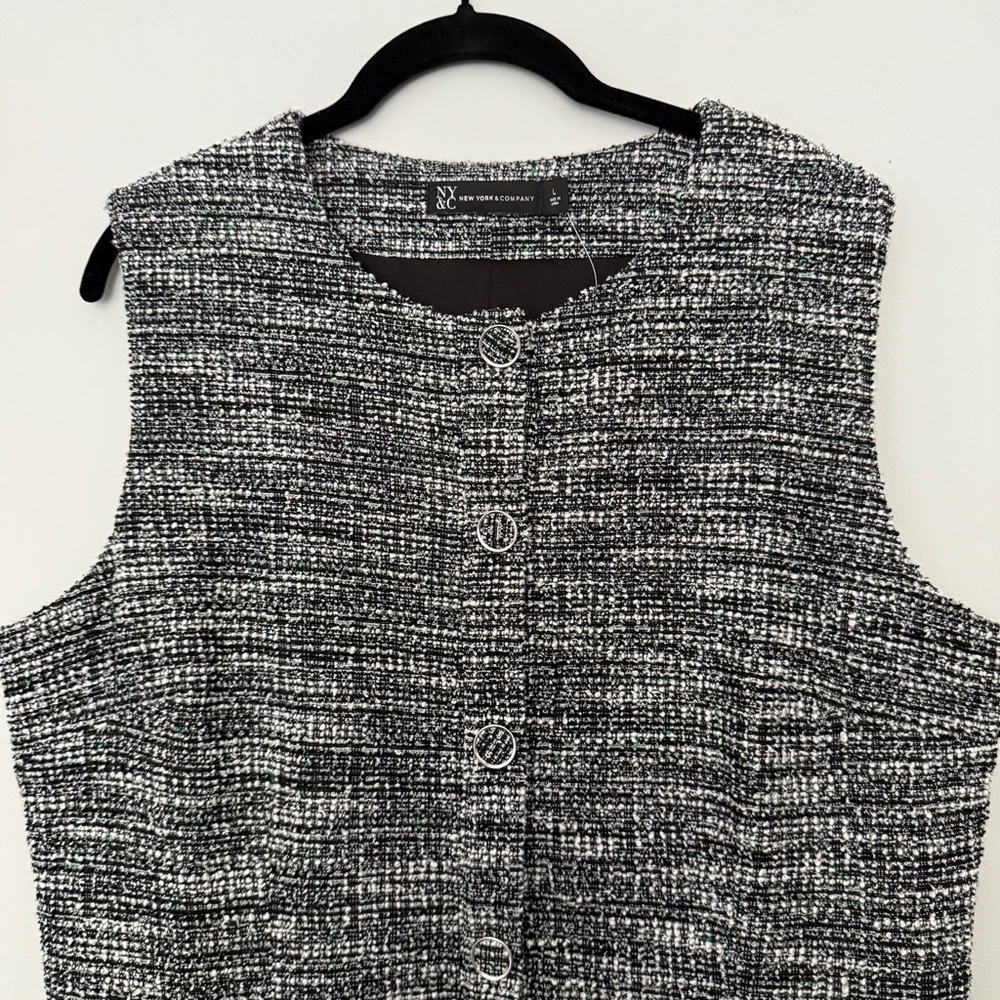 New York & Company Black, White & Green Tweed Sheath Dress - Picture 5 of 7